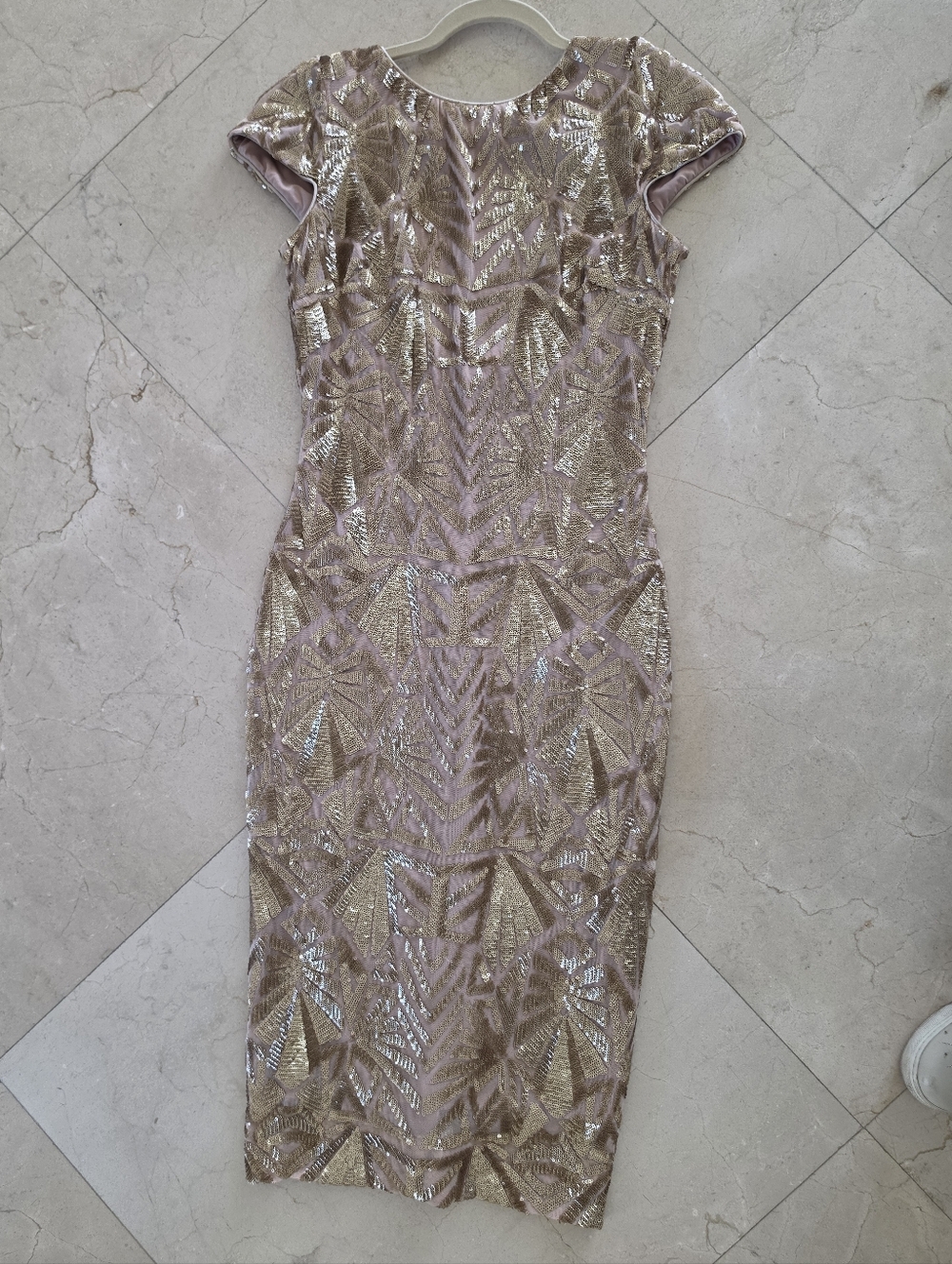 Dress the Population Rose Gold Sequin Midi Sheath Dress